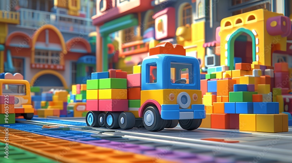 Poster 3d render of a cartoon-style delivery hub with colorful vehicles and parcels isolated on a white cle