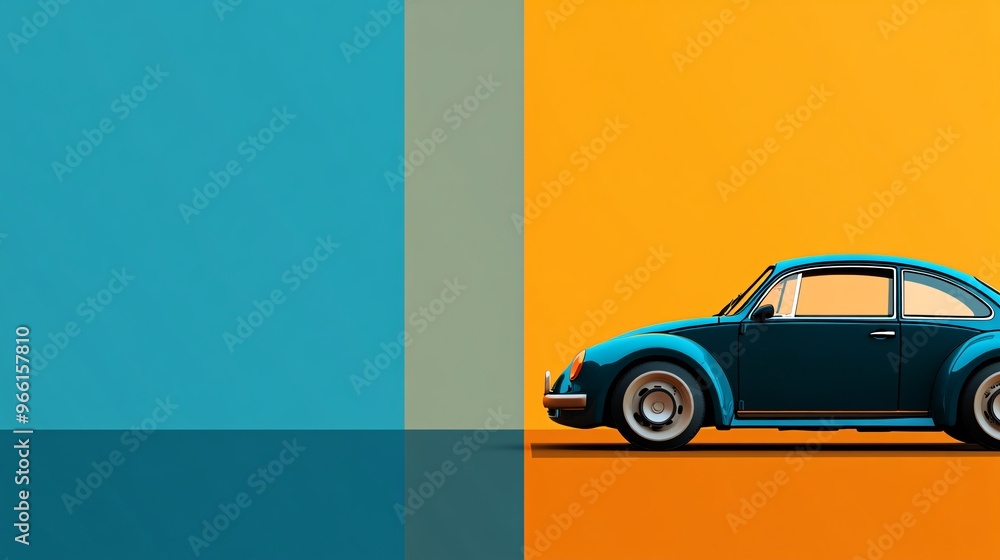 Aufkleber Clay style 3D render of a passenger car with rounded shapes isolated on a clean background ready for transport services Large space for text in center Stock Photo with copy space