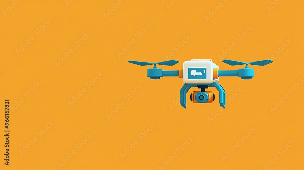 Aufkleber 3D render of a clay style delivery drone carrying a parcel hovering in mid-air isolated on a minimalist clean background Large space for text in center Stock Photo with copy space