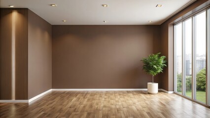 Modern interior with a brown wall