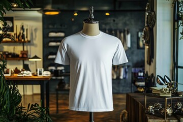 Fototapeta premium Tshirt on stylish mannequin in boutique background created with Generative AI