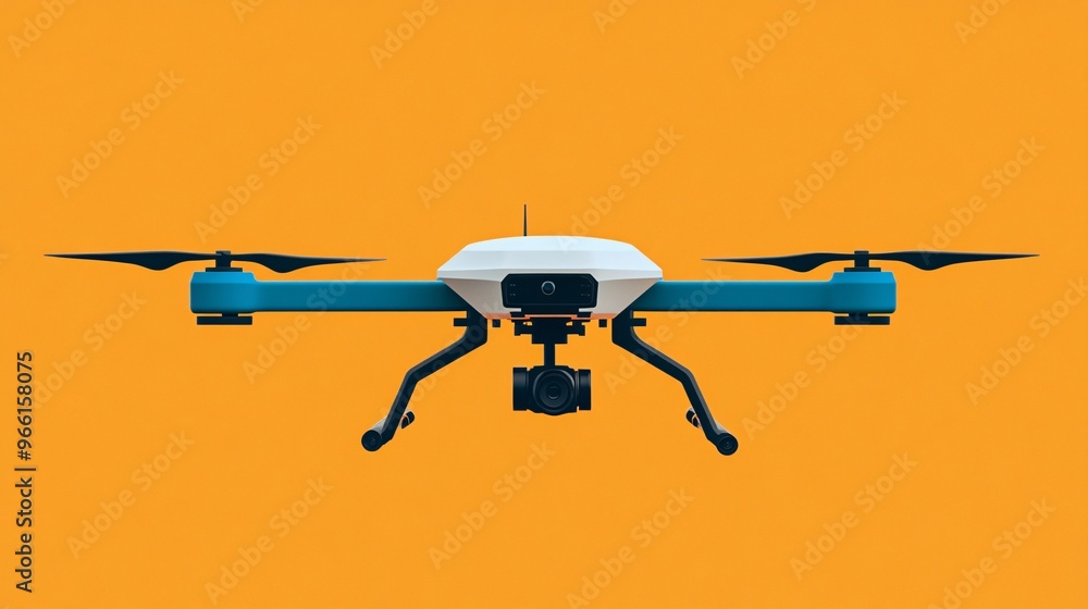 Aufkleber 3D render of a clay style delivery drone carrying a parcel hovering in mid-air isolated on a minimalist clean background Large space for text in center Stock Photo with copy space