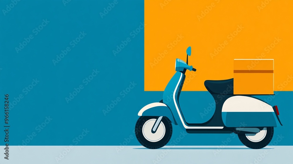 Aufkleber Clay style scooter with a delivery box on the back parked on a clean surface ready for service Large space for text in center Stock Photo with copy space