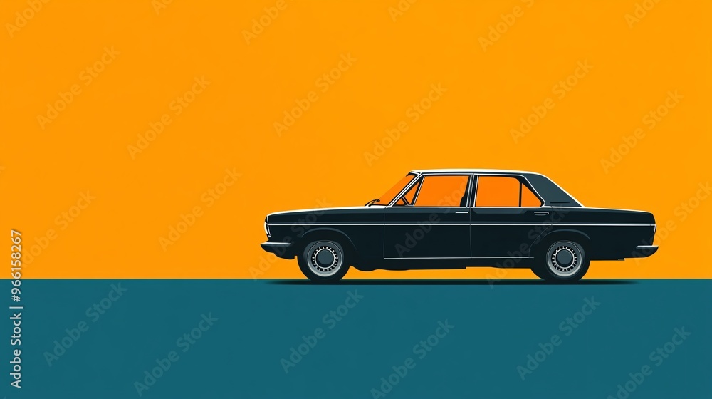 Poster Clay style on-demand passenger taxi with exaggerated wheels and smooth surfaces isolated on a clean backdrop Large space for text in center Stock Photo with copy space