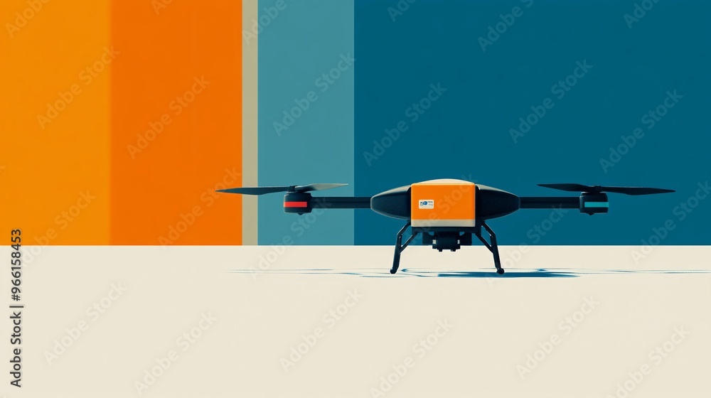 Aufkleber Clay style delivery drone carrying a large parcel ready for dispatch isolated on a clean white backdrop Large space for text in center Stock Photo with copy space
