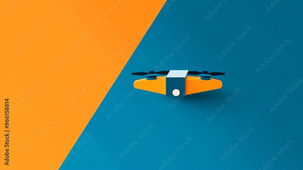 Aufkleber Cartoon style delivery drone carrying a box hovering mid-air on a clean background 3D render isolated with a clear sky Large space for text in center Stock Photo with copy space
