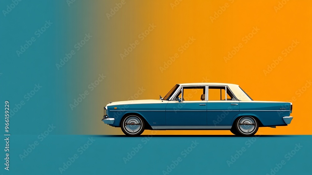 Aufkleber 3D render of a cheerful on-demand taxi in cartoon style with smooth exaggerated features isolated on a clean backdrop Large space for text in center Stock Photo with copy space