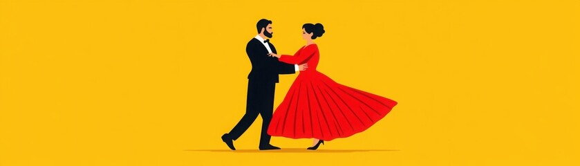 Fototapeta premium Flamenco couple dancing, cultural celebration, flat design illustration