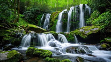 Waterfall in Lush Green Forest