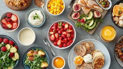 Morning Delights: Top-Down View of a Scrumptious Breakfast Spread