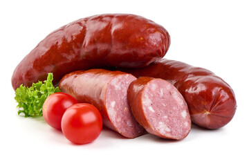 Smoked bavarian sausages, isolated on white background