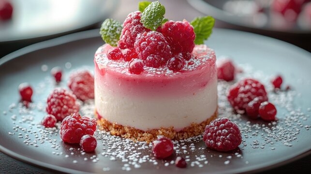 Exquisite Close-Up of a Beautifully Plated Dessert Showing Layers of Flavor and Elegance