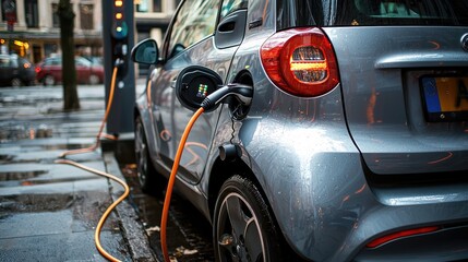 Obraz premium Eco-friendly Electric Car Charging at Modern Station