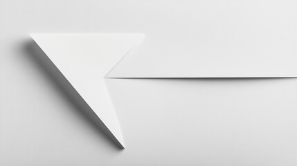 A white triangle with an arrow points towards a white space. This space is meant for adding text or messages. The triangle overlaps a white paper layer, creating a modern and simple design.