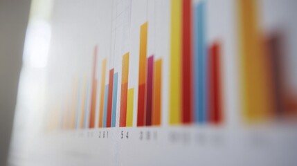 Obraz premium A close-up of a vertical bar chart with varying heights of bars, highlighting trends and comparisons between different data sets with a clean, white background
