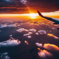 Golden Sunset from Airplane Window: A Breathtaking Aerial View
