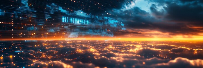 sky with data hologram 