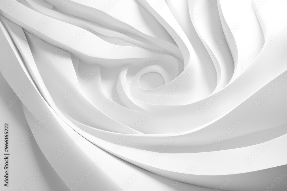 Poster abstract white curves creating a spiral pattern.