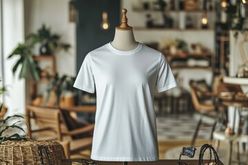 Fototapeta premium Tshirt on stylish mannequin in boutique background created with Generative AI