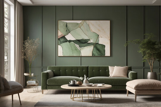 modern living room in green color scheme
