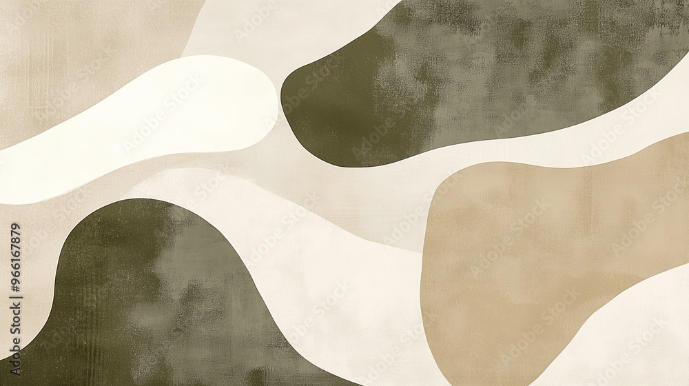 Poster abstract camouflage pattern in muted colors with flowing shapes on a textured background suitable fo
