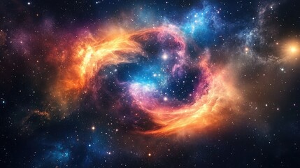Fototapeta premium Mesmerizing swirl of colorful space dust and gases forms a nebula, surrounded by glowing stars in the cosmos.