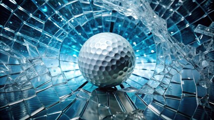 Golf ball on shattered glass