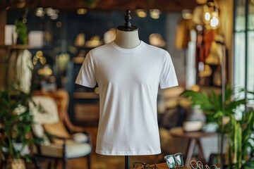 Obraz premium Tshirt on stylish mannequin in boutique background created with Generative AI