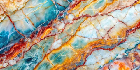 Abstract Marble Texture A Kaleidoscope of Colors, Blue, Orange, and Red Swirls, Natural Stone, Decorative, Patterns