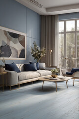 Modern living room, blue color scheme
