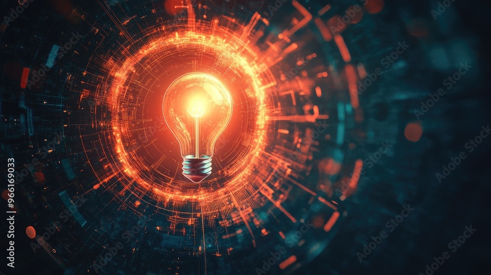 Aufkleber a conceptual image featuring a glowing symbol like a lightbulb or target, set against a dark, abstra