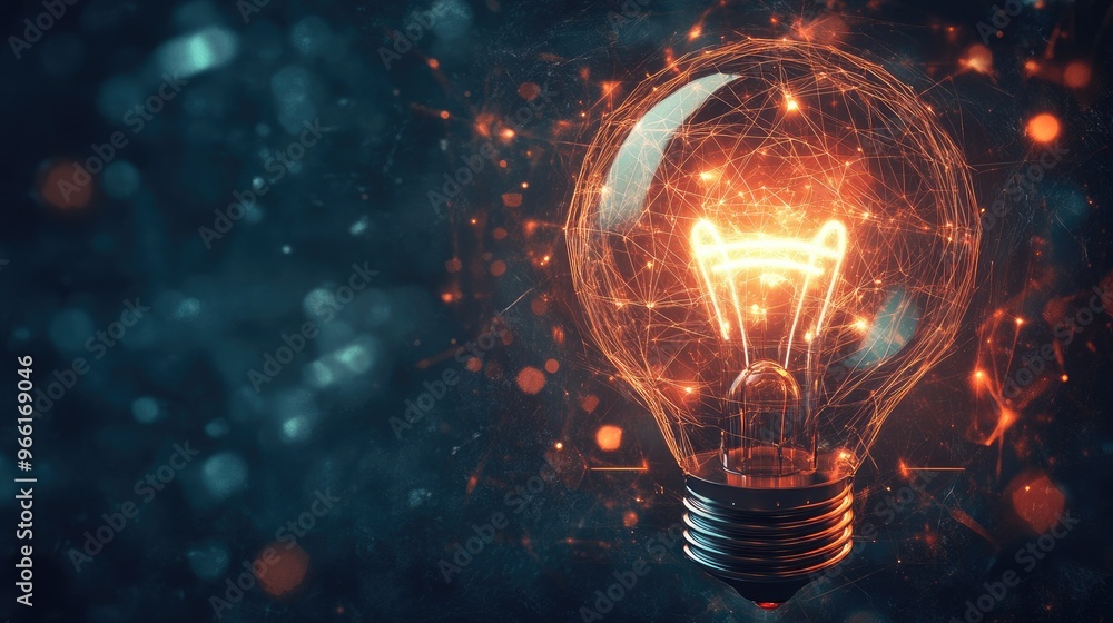 Poster a conceptual image featuring a glowing symbol like a lightbulb or target, set against a dark, abstra