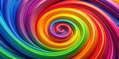 Abstract Rainbow Spiral of Shiny Curved Lines, 3D Render, Colorful, Geometric, Spiral ,abstract, 3d