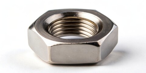 Close-up of a high-quality stainless steel hexagon nut for the mechanical industry