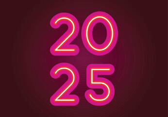 2025 Happy New Year Neon Pink Design Abstract Logo Symbol Vector Illustration