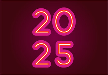 2025 Happy New Year Neon Pink Design Abstract Logo Symbol Vector Illustration