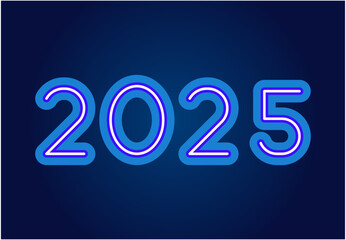 2025 Happy New Year Neon Blue Design Abstract Logo Symbol Vector Illustration