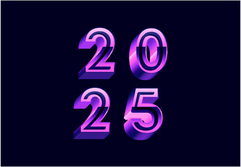 2025 Happy New Year Purple 3D Realistic Decoration Design Abstract Logo Symbol Vector Illustration