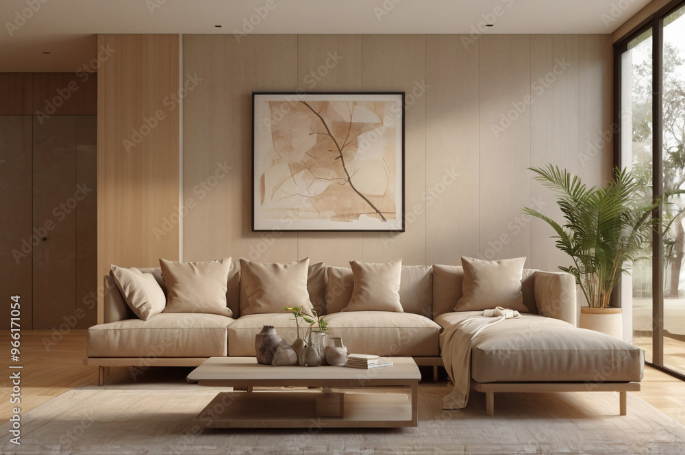 Wall mural Modern living room, beige color scheme