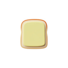 3d image of a sandwich with white bread and butter highlighted on a white background