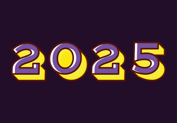 Happy New Year 2025 3D Realistic Purple And Yellow Design Abstract Logo Symbol Vector Illustration