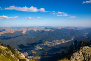 The city of Busteni - Romania seen from the plateau of the Bucegi mountains