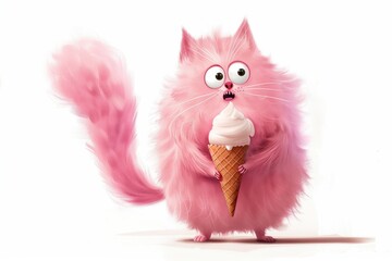 A cartoon cat is holding an ice cream cone