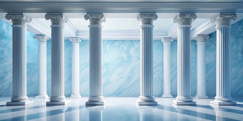 Fototapeta premium Classic Columns Interior Design, 3D Render, Blue Marble, Architecture, Design, Interior