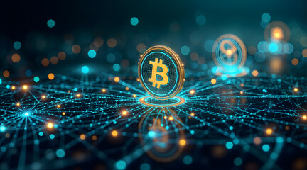 Bitcoin cryptocurrency on a digital network background