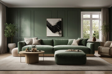 modern living room in green color scheme