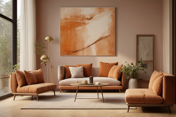 Modern living room, orange color scheme