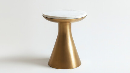 This is a stylish side table made of brass and marble.