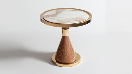 This is a stylish side table made of brass and marble.