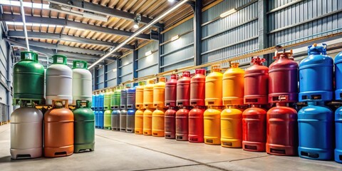 Stock photo of jerry cans and propane tanks in a storage facility